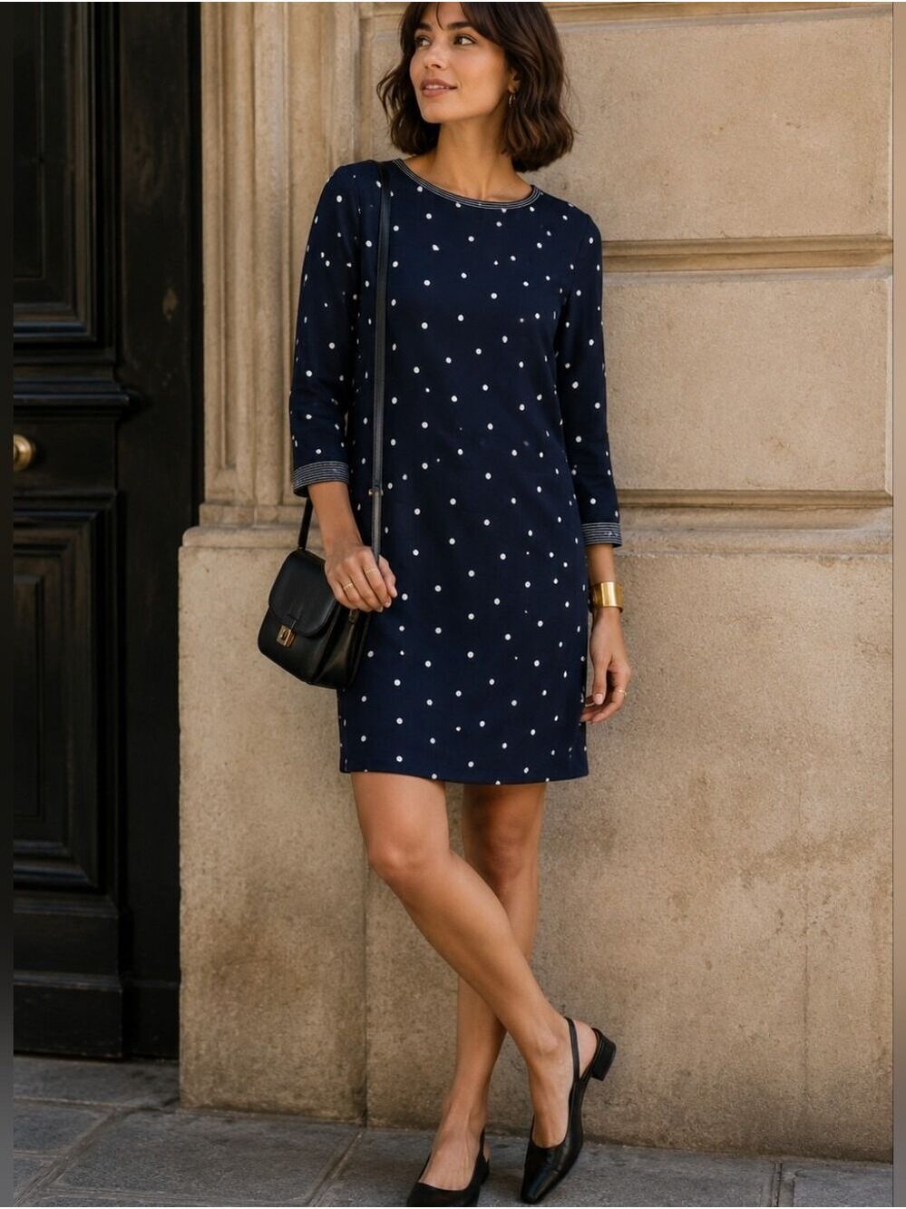J. CREW LIGHTWEIGHT NAVY SILK SHIFT DRESS IN POLKA DOT SIZE 2 EUC